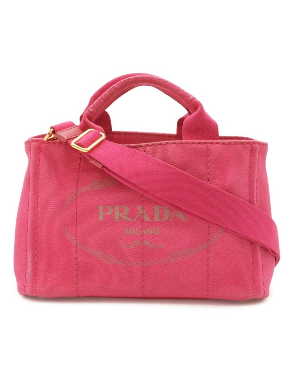 Prada Canapa Tote 2-Way Shoulder Bag Crossbody Canvas Fuchsia Pink Gold